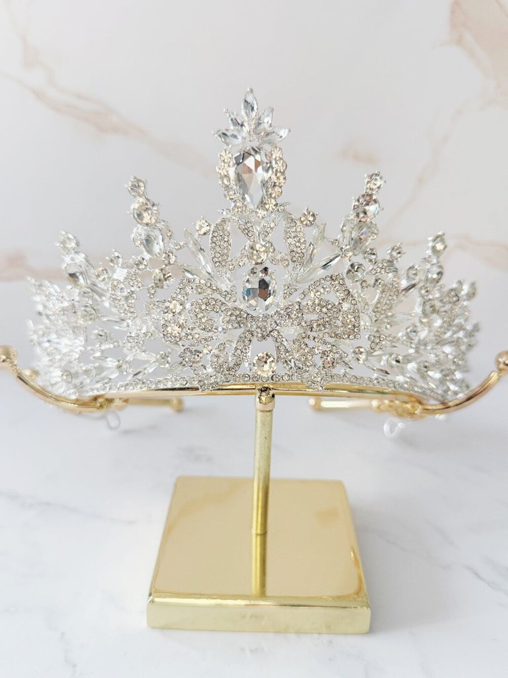 Vintage Silver Crystal Tiara Crown for Bridal Wedding, Pageants and Quinceañeras